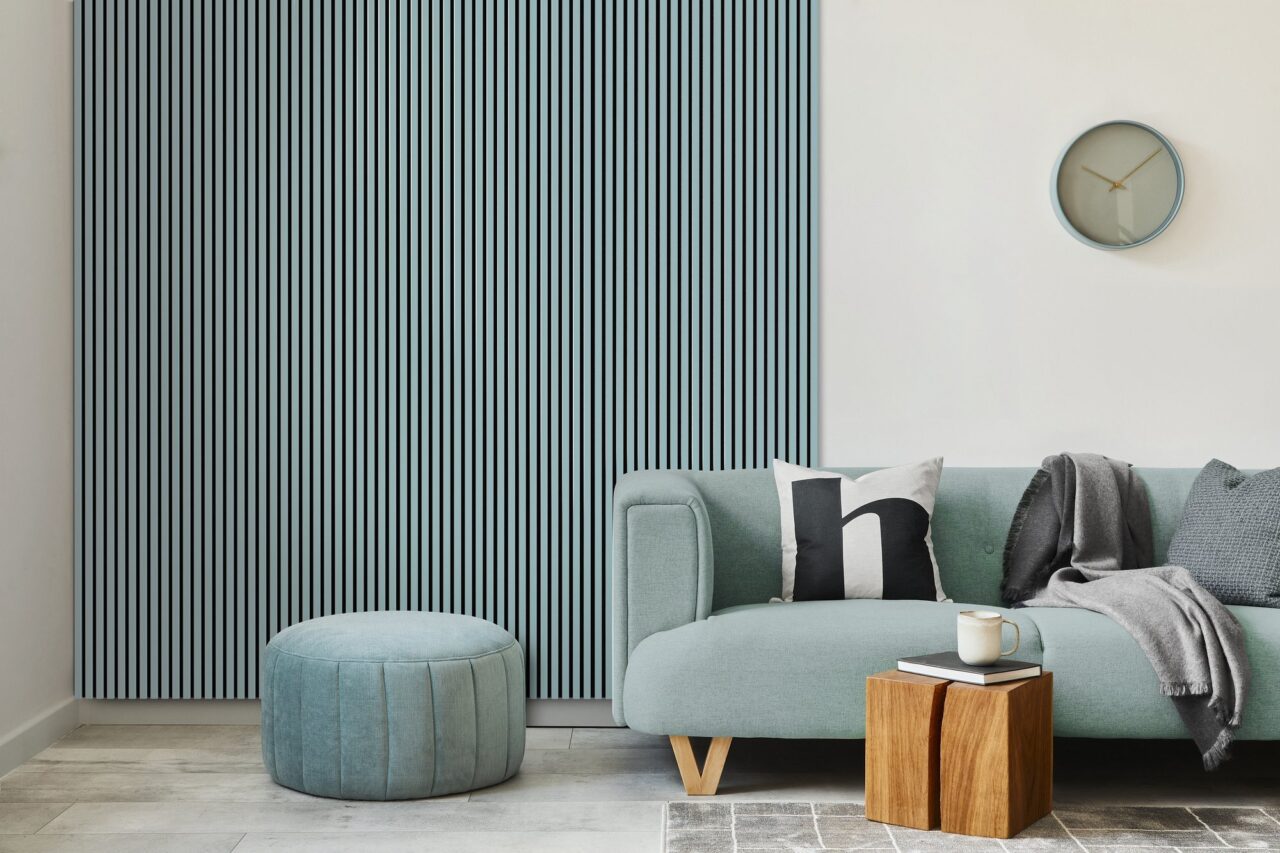 Akusticke panely ACOUSTIC LINE smoke blue bledomodra obyvacka