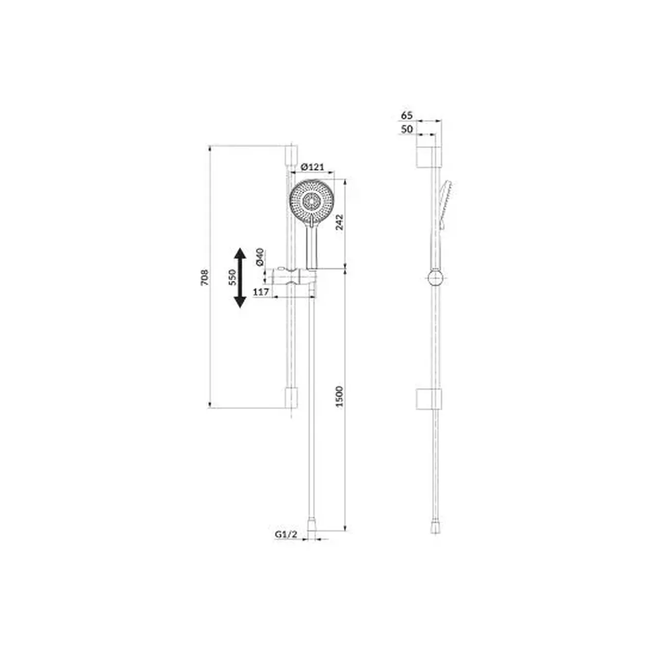 Cersanit ZEN S951 859 sprchova suprava s tycou 80 cm Gun Metal Black rozmery