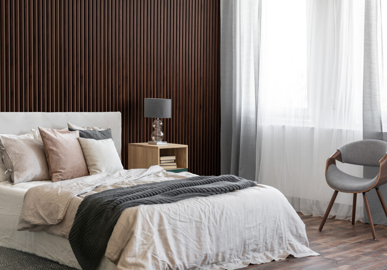 Stegu SOLID LINE 7 S Walnut Grey dekorativne stenove lamely z MDF na HDF podklade 265 305 cm stena