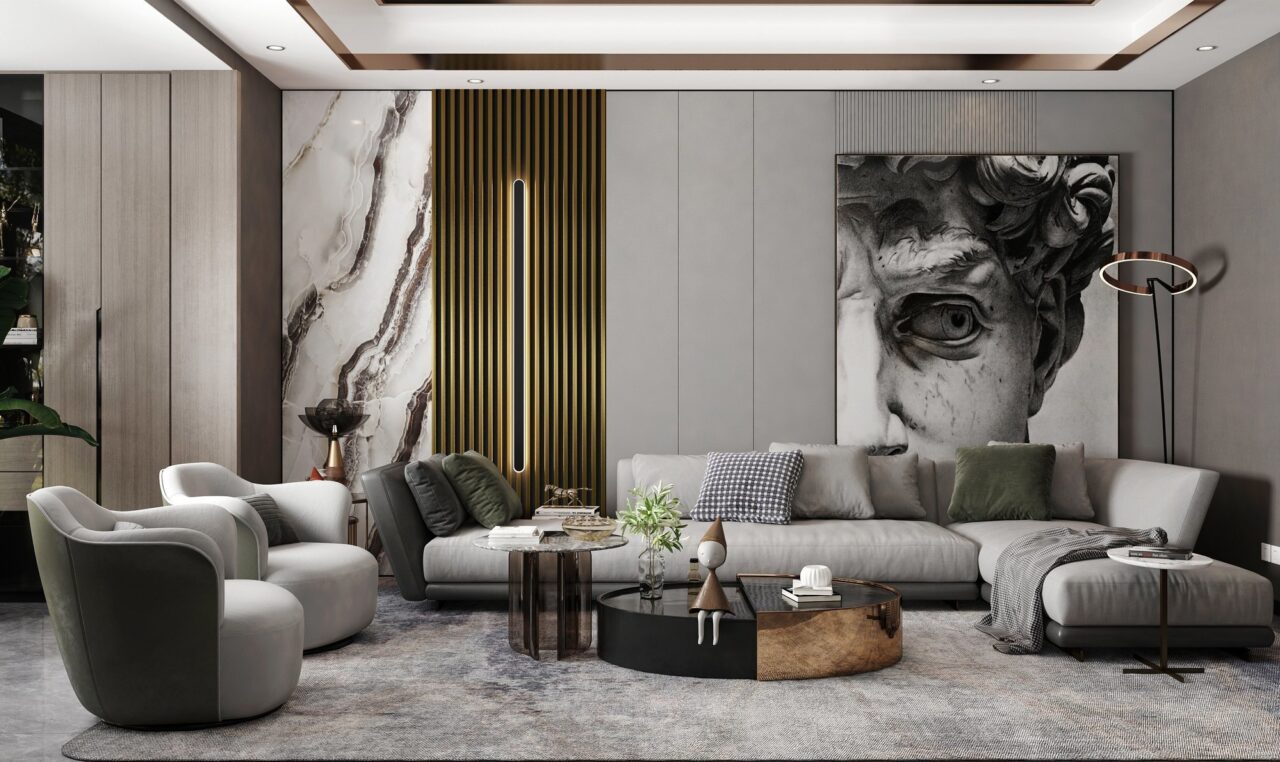 LINEA slim 3 zlaty cierny stenove lamely v interieri domu2